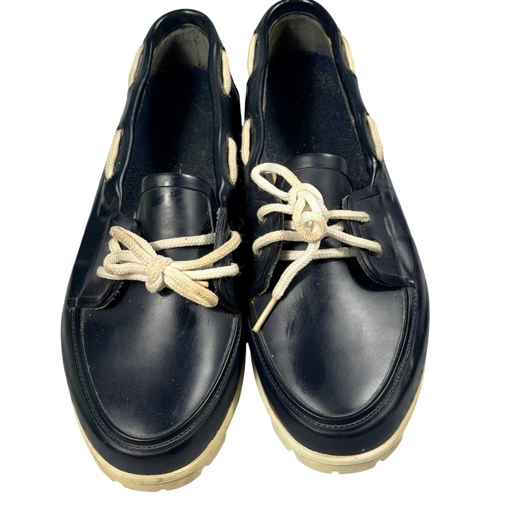 Lands End Boat Shoes Womens 9 Navy Blue Rubber Rain Deck Shoes Nautical Coastal